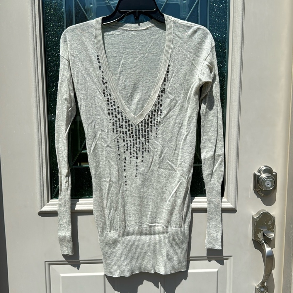 EUC long sweater grey with sequins perfect with leggings size small